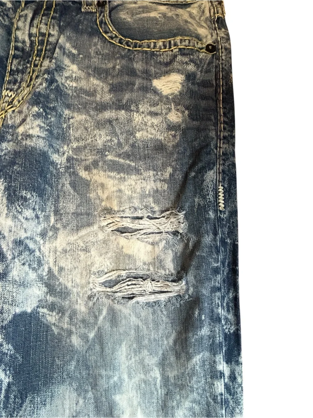 True Religion Ricky Super T White Tide Acid Wash Distressed Jeans Size 42